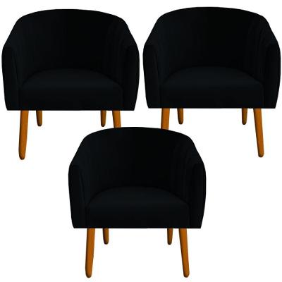 Kit 03 Poltrona Julia Decoração Salão Cadeira Escritório Recepção Estar Amamentação Suede Preto D'classe Decor