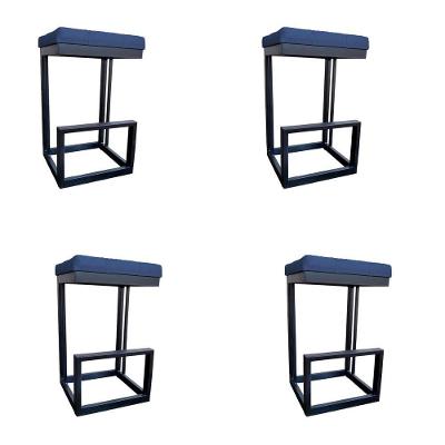 Kit 04 Banquetas Londres Base De Ferro Sued Azul Marinho D'classe Decor