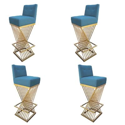 Kit 04 Banquetas Luma Base De Ferro Sued Azul Tiffany D'classe Decor