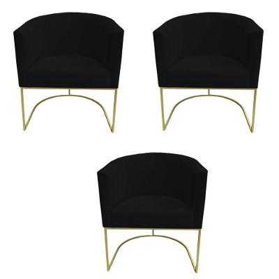 Kit 03 Poltronas Paola Base De Ferro Sued Preto D'classe Decor