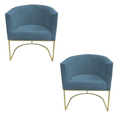 Kit 02 Poltronas Paola Base De Ferro Sued Azul Tiffany D'classe Decor