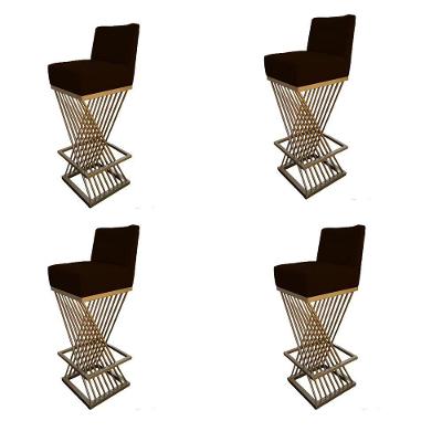 Kit 04 Banquetas Luma Base De Ferro Sued Marrom D'classe Decor
