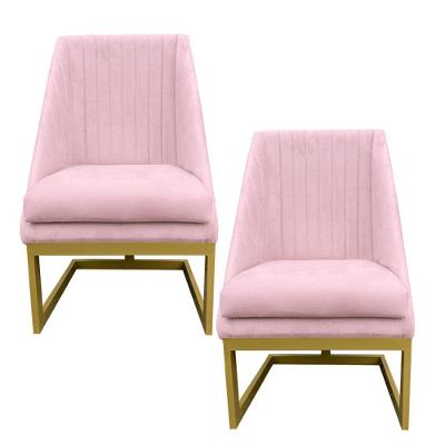 Kit 02 Cadeiras Para Sala De Jantar Ana Base De Ferro Suede Rosa Bebê D'classe Decor