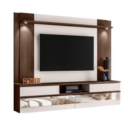 Painel Tv 75 Polegadas Chamonix 200 Cm Espelho Luminária Led Marrom Noce Off White ártico