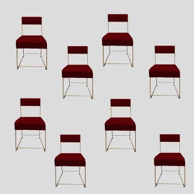 Kit 08 Cadeiras Atena Base De Ferro Maciço Dourada Suede Marsala D'classe Decor
