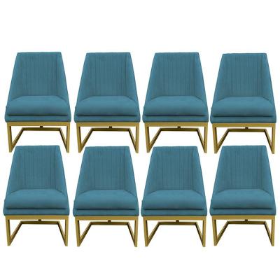 Kit 08 Cadeiras Para Sala De Jantar Ana Base De Ferro Suede Azul Tiffany D'classe Decor