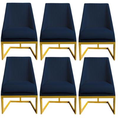 Kit 06 Cadeiras Para Sala De Jantar Ana Base De Ferro Veludo Azul Marinho D'classe Decor