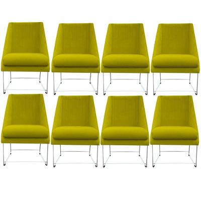Kit 08 Cadeiras Ana Base De Ferro Prata Suede Amarelo D'classe Decor