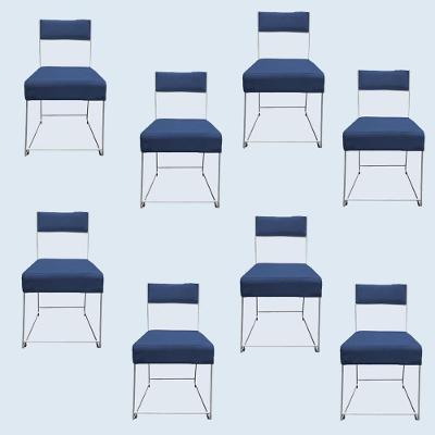 Kit 08 Cadeiras Atena Base De Ferro Maciço Prata Suede Azul Marinho D'classe Decor