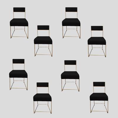Kit 08 Cadeiras Atena Base De Ferro Maciço Dourada Veludo Preto D'classe Decor