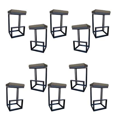 Kit 10 Banquetas Londres Base De Ferro Sued Marrom Rato D'classe Decor