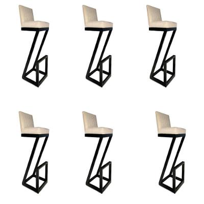 Kit 06 Banqueta Alta Z Base De Ferro Suede Bege D'classe Decor