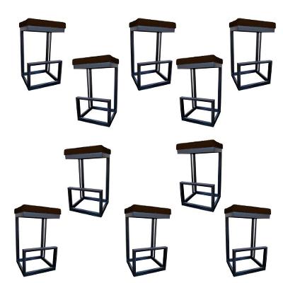 Kit 10 Banquetas Londres Base De Ferro Sued Marrom D'classe Decor