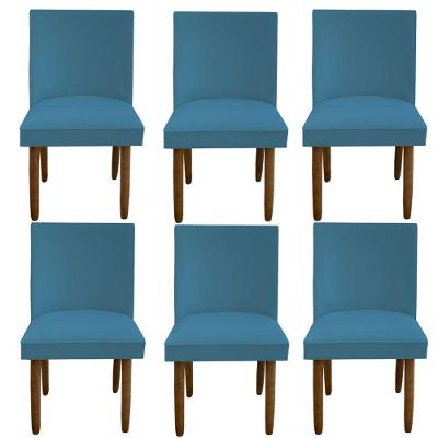 Kit 06 Cadeiras Para Sala De Jantar Tóquio Pés Palito Suede Azul Tiffany D'classe Decor