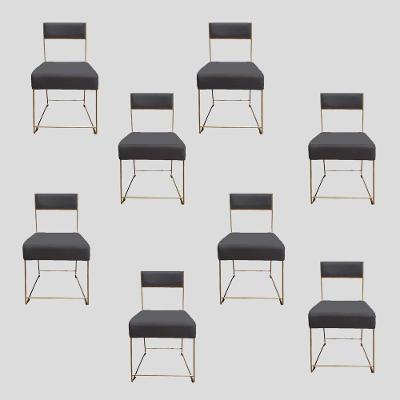 Kit 08 Cadeiras Atena Base De Ferro Maciço Dourada Suede Grafite D'classe Decor