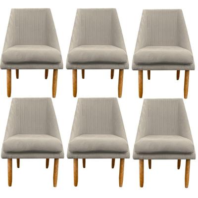 Kit 06 Cadeiras Para Sala De Jantar Ana Pés Palito Suede Bege- D'classe Decor