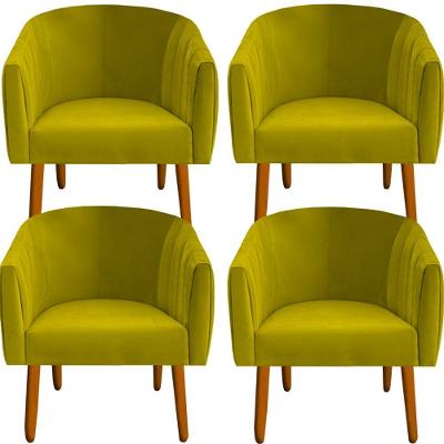 Kit 04 Poltrona Julia Decoração Salão Cadeira Escritório Recepção Estar Amamentação Suede Amarelo D'classe Decor