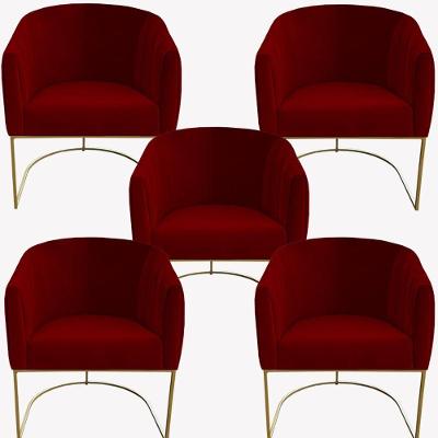 Kit 05 Poltrona Julia Com Base De Ferro Sala De Estar Escritório Recepção Clinica Suede Vermelho D'classe Decor