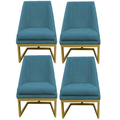 Kit 04 Cadeiras Para Sala De Jantar Ana Base De Ferro Suede Azul Tiffany D'classe Decor