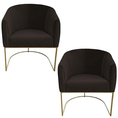 Kit 02 Poltrona Julia Com Base De Ferro Sala De Estar Escritório Recepção Clinica Suede Marrom D'classe Decor