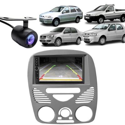 Central Multimídia 2 Din Mp5 Fiat Strada G2 Câmera Moldura Cinza