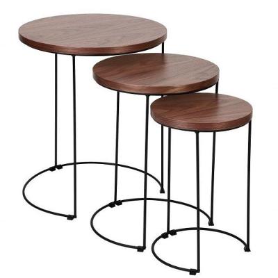 Mesa Madeira Conjunto Lateral 03 Peças Nogueira Base Metal Trio