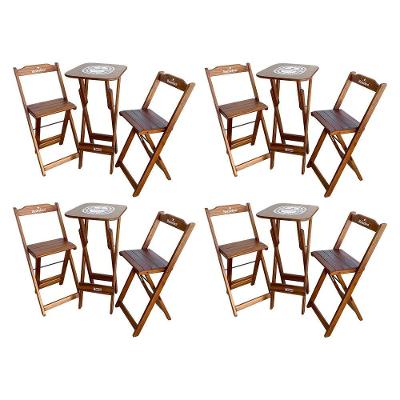 Kit 4 Conjuntos Bistrô Mesa Com 2 Banquetas Dobráveis De Madeira Personalizada Hei - Imbuia
