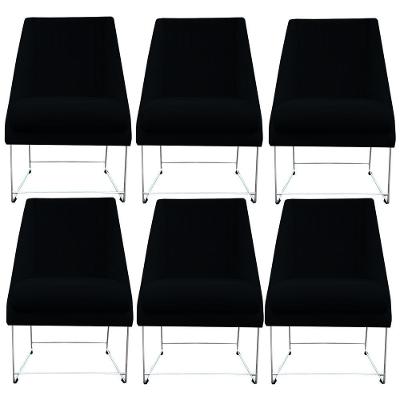 Kit 06 Cadeiras Ana Base De Ferro Prata Suede Preto D'classe Decor