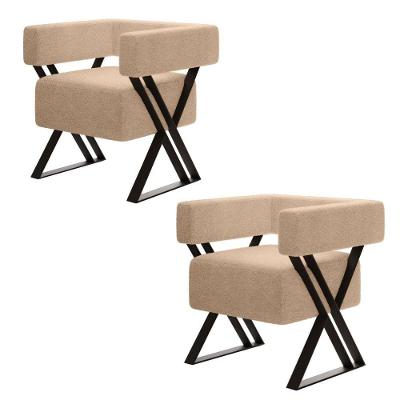 Kit 2 Poltrona Decorativa Mirela Pés Metal Estilo Industrial Bouclé Bege