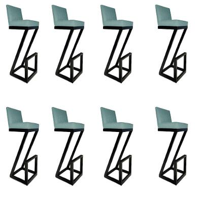 Kit 08 Banqueta Alta Z Base De Ferro Suede Azul Tiffany D'classe Decor