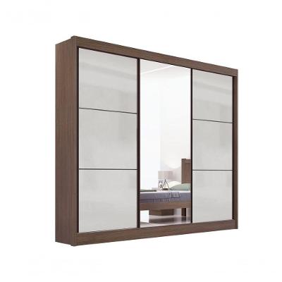 Guarda Roupa Cristal Casal 3 Portas Ripado 6 Gavetas Com Pés D' Doro Castanho-off White