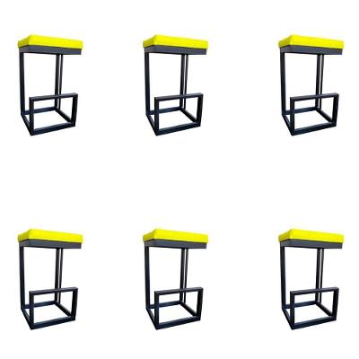Kit 06 Banquetas Londres Base De Ferro Sued Amarelo D'classe Decor
