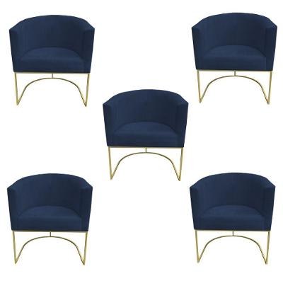 Kit 05 Poltronas Paola Base De Ferro Sued Azul Marinho D'classe Decor