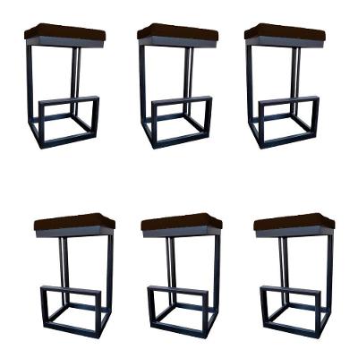 Kit 06 Banquetas Londres Base De Ferro Sued Marrom D'classe Decor