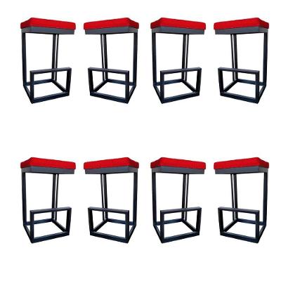 Kit 08 Banquetas Londres Base De Ferro Sued Vermelho D'classe Decor