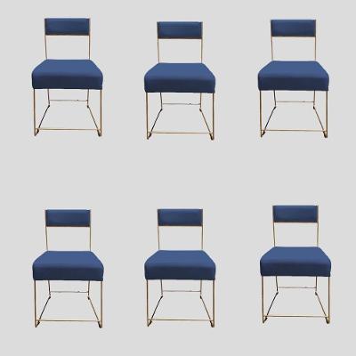 Kit 06 Cadeiras Atena Base De Ferro Maciço Dourada Suede Azul Marinho D'classe Decor