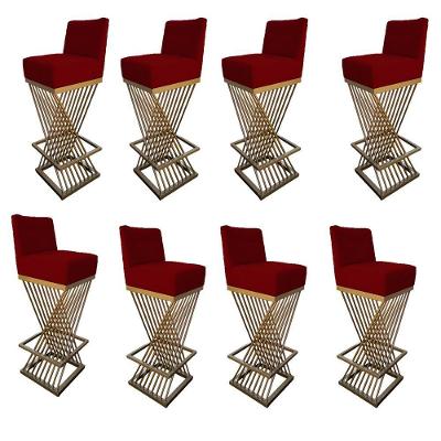 Kit 08 Banquetas Luma Base De Ferro Sued Marsala D'classe Decor