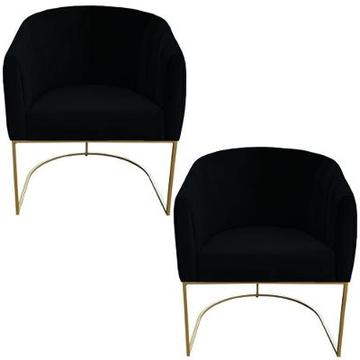 Kit 02 Poltrona Julia Com Base De Ferro Sala De Estar Escritório Recepção Clinica Suede Preto D'classe Decor