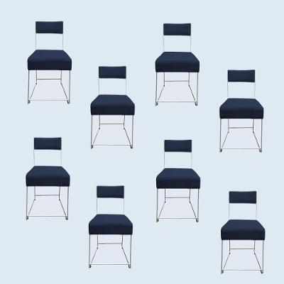 Kit 08 Cadeiras Atena Base De Ferro Maciço Prata Veludo Azul Marinho D'classe Decor
