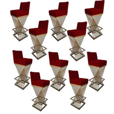 Kit 10 Banquetas Luma Base De Ferro Sued Marsala D'classe Decor