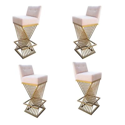 Kit 04 Banquetas Luma Base De Ferro Sued Bege D'classe Decor