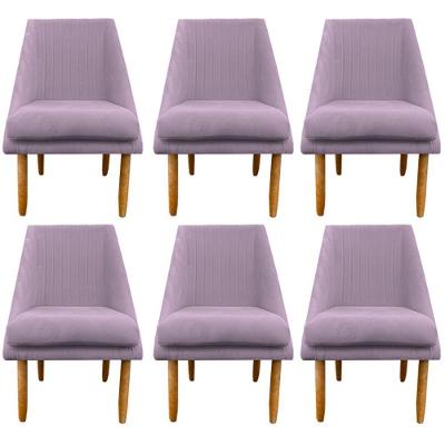 Kit 06 Cadeiras Para Sala De Jantar Ana Pés Palito Suede Rosa Bebê D'classe Decor