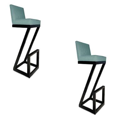 Kit 02 Banqueta Alta Z Base De Ferro Suede Azul Tiffany D'classe Decor