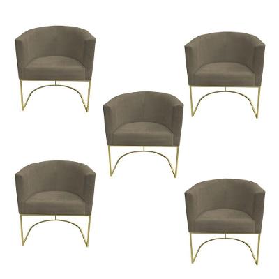 Kit 05 Poltronas Paola Base De Ferro Sued Marrom Rato D'classe Decor