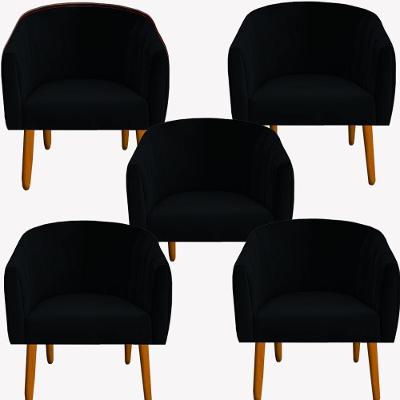 Kit 05 Poltrona Julia Decoração Salão Cadeira Escritório Recepção Estar Amamentação Suede Preto D'classe Decor