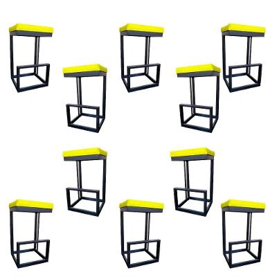 Kit 10 Banquetas Londres Base De Ferro Sued Amarelo D'classe Decor