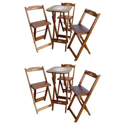 Kit 2 Conjuntos Bistrô Mesa Com 3 Banquetas Dobráveis De Madeira Personalizada Hei - Imbuia