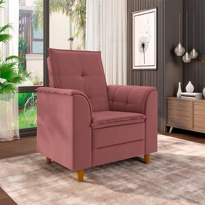 Poltrona Para Sala Confortável Decorativa Isa Veludo Rosê