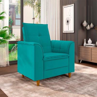 Poltrona Para Sala Confortável Decorativa Isa Suede Azul Turquesa
