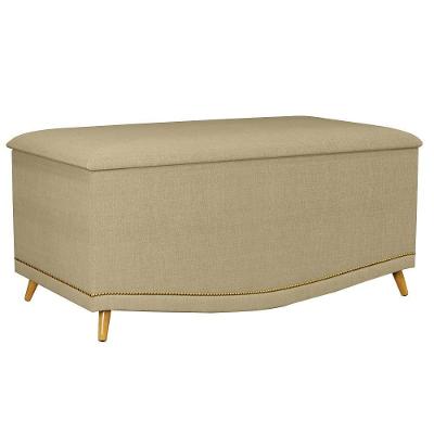 Calçadeira Baú Solteiro 90cm Com Tachas Imperial J02 Linho Areia - Mpozenato